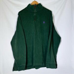 Polo Ralph Lauren Men Size 2XL Green Cotton purple Logo Sweater with Half Zipper